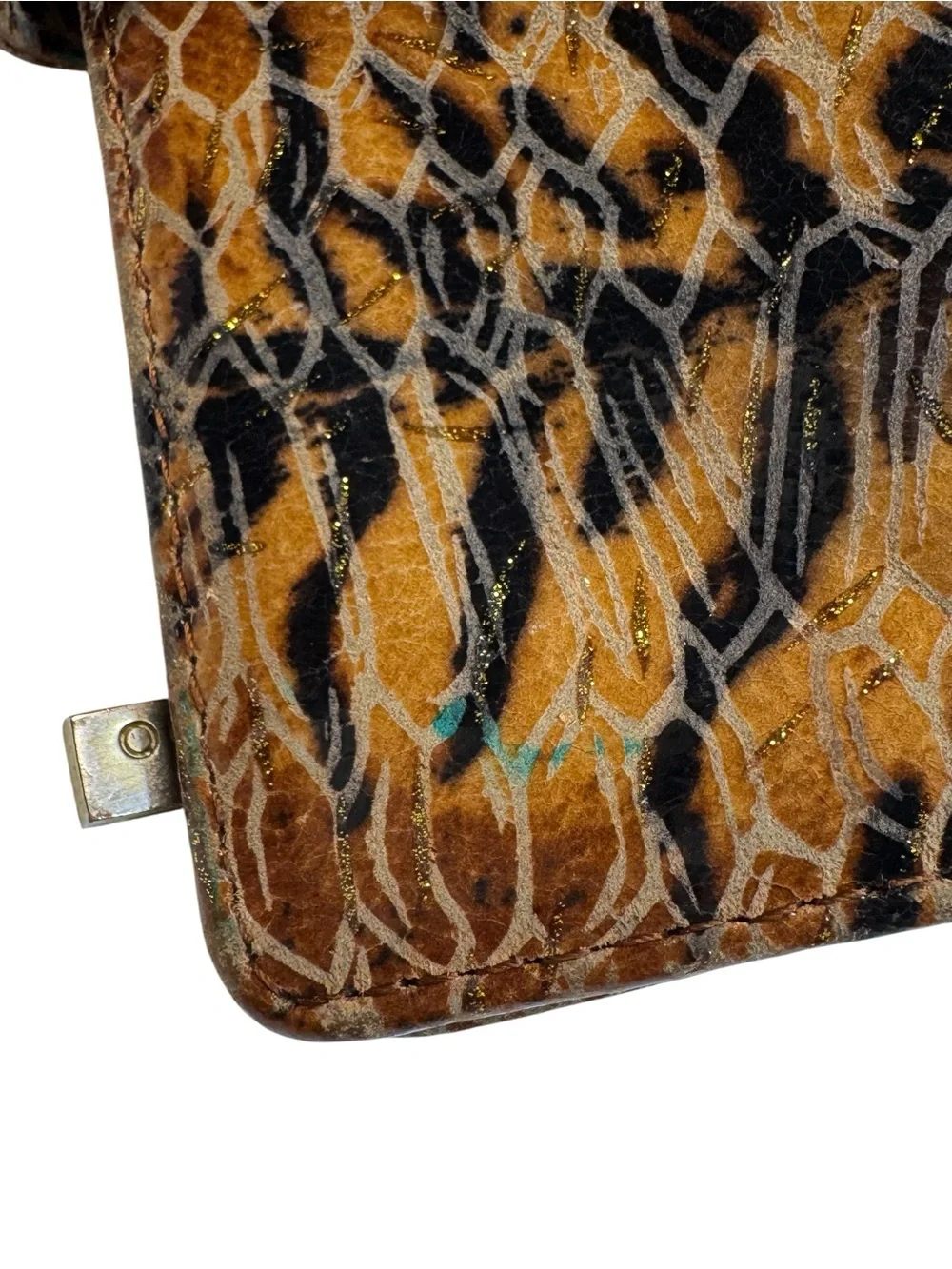 HOBO International Snake Tiger Print Leather Bifold Snap Card Wallet Orange
